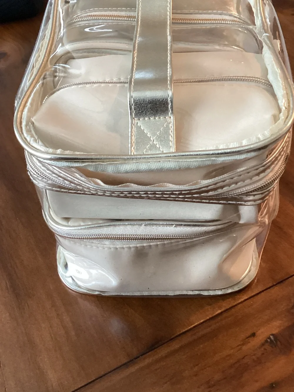 Clear Top Cream and Metallic Gold Travel Cosmetic Organizer